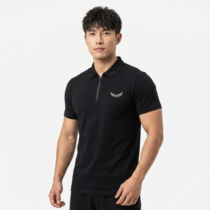 Men's Black Fit Short Sleeve Polo <b>Shirt</b> With Zipper Collar Casual Knitted Solid Color <b>T</b>-<b>Shirt</b> - Product Image 4