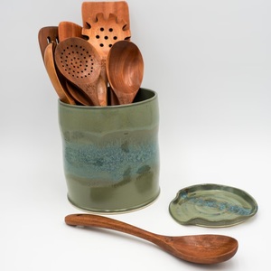 Porte-ustensiles en grès écologique, finition émail mousse, corps épais, résistant à la chaleur, base antidérapante, organisateur de comptoir de cuisine - Product Image 2