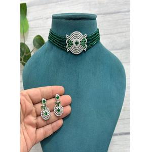 Conjunto de Gargantilla y Aretes de Moda con Circonitas y Perlas de Imitación, Plateado en Plata de Primera Calidad, para Regalo de Boda, para Mujer - Product Image 1