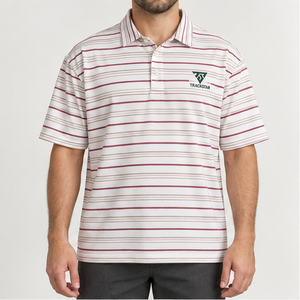 Trackstar <b>Men's</b> White <b>Burgundy</b> Fine Horizontal Stripe <b>Polo</b> <b>Shirt</b> Short Sleeve Button Collar Golf <b>Shirt</b> Custom Logo - Product Image 1