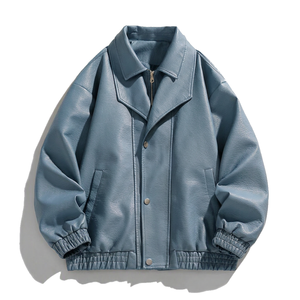 Blouson en cuir pour homme sur mesure, fermeture boutonnée, style bomber, avec corps en cuir véritable, bordure côtelée et personnalisation de la marque. - Product Image 6