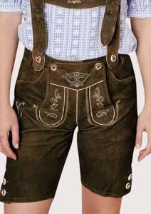 Lederhosen bavaroises pour femmes, style court marron avec broderie et bretelles réglables pour l'Oktoberfest - Product Image 3