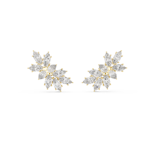 Pendientes de Aro con Moissanita Corte Marquesa y Racimo Floral, Oro Amarillo de 18K, Certificado IGI, para Aniversario y Fiesta - Product Image 1
