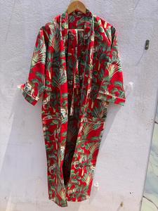 Bata de Baño Kimono de Algodón Floral para Mujer, Hecha a Mano con Estampado de Bloques, Estilo Boho, para Verano, Spa y Descanso, Regalo - Product Image 5
