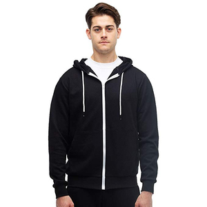 Sweat-shirt à capuche zippé rouge pour homme, coupe classique, décontracté, pour l'automne, couleur unie, en coton tricoté - Product Image 3