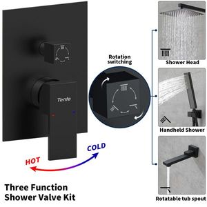 Sistema Doccia Nero Opaco con Soffione a Pioggia e Doccetta, Montaggio a Parete da 12 Pollici per Bagno Uomo - Product Image 5
