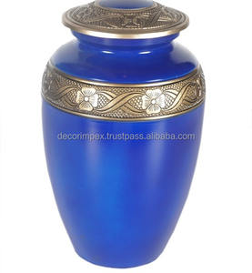 Tendance et classique Sarcelle Orang Urne funéraire élégante à bande de fleurs pour les cendres humaines Urne funéraire artisanale - Product Image 6