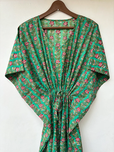 ชุดเดรสคาฟทันพิมพ์ลายสัตว์ คอวี แขนสั้น ผูกเชือก ทรงเข้ารูป กระโปรงบาน ผ้าฝ้ายอินเดีย 100% เนื้อผ้าเรียบลื่น ใส่สบายสำหรับฤดูร้อน แต่งลูกไม้ สำหรับผู้หญิง - Product Image 4