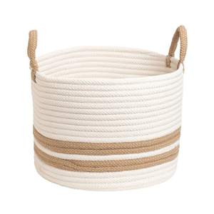 Panier de rangement en jute et coton tissé avec poignée, organisateur rond artisanal pour vêtements, jouets, cuisine, plantes - Product Image 4