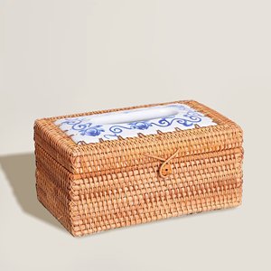 Cubierta de lujo para caja de pañuelos, hecha a mano con ratán y cerámica, de primera calidad, producida al por mayor en Vietnam. - Product Image 5
