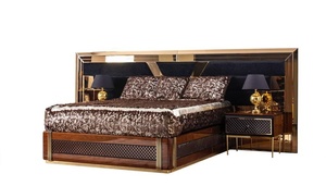 Luxury Modern <b>Solid</b> Teak <b>Wood</b> Bedroom Set King Size Bed with Mirrored Wardrobe 2 Nightstands and Designer <b>Dressing</b> <b>Table</b> Set - Product Image 3