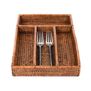 Rattan storage <b>tray</b> with compartments utensil <b>drawer</b> organizer flatware caddy <b>trays</b> cheap price - Product Image 3