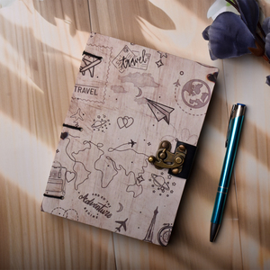 Creative A5 Travel Map Theme Handmade Paper Diary with <b>Lock</b> Closure | 200 Pages Dual Side Writing Conscious Journal for Gifting - Product Image 5