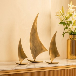 Aluminum Modern Sailboat Sculpture Set 3Pcs Abstract Artistic <b>Figures</b> Tabletop Decor Handmade Living Room Baptism - Product Image 4