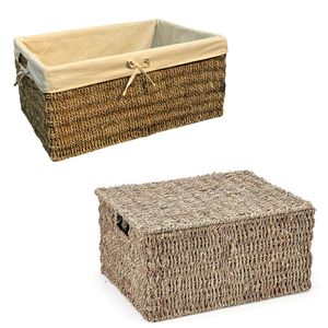 PHU HAO Premium Eco-Friendly Wicker SEAGRASS Storage <b>Basket</b> with Metal Frame Coffee <b>Table</b> and Entryway Organizer - Product Image 1