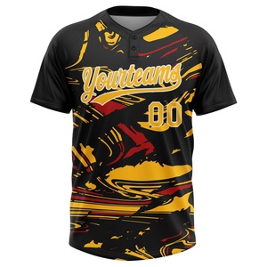 เสื้อซอฟต์บอลสีดำเหลืองขายดีที่สุด ผลิตจากโพลีเอสเตอร์ 100% ผ้าตาข่ายเบิร์ดอาย รับสกรีนโลโก้ ชื่อทีม เบอร์ผู้เล่น ไซส์ XS-7XL โรงงาน OEM - Product Image 2