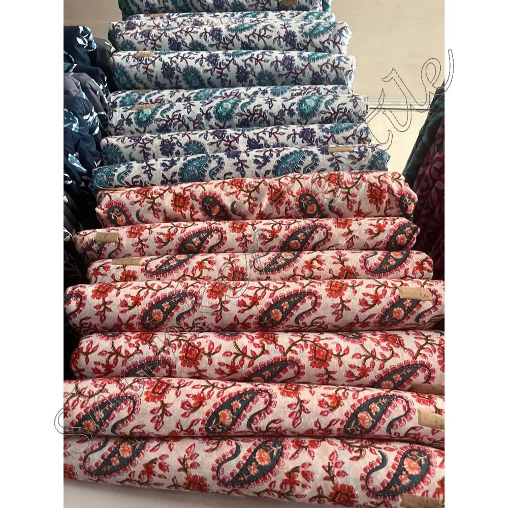 卸売インド手作り織りペイズリープリント綿100% 女性カフタンバスローブナイティビキニパンティドレス作りテキスタイル
