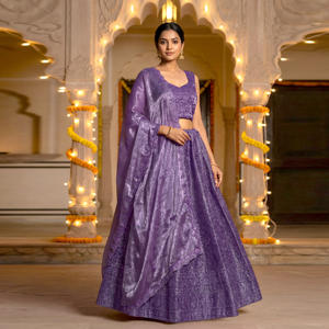 Lehenga Choli en Twill à Texture Douce avec Dupatta Élégant Drapé pour Femme – Idéal pour Fêtes, Mariages, Bals de Promo – Longueur Ras du Sol, Séchage Rapide - Product Image 2