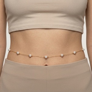 Women's Minimalist Golden Pearl Waist <b>Belt</b> <b>Chain</b> Luxury Layered Body Jewelry Wedding Summer Beach Vacation Dress - Product Image 3