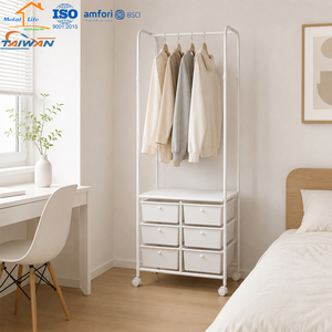 MIT Adjustable Garment Rack with 6-Drawer <b>Storage</b> Trolley Rolling Clothes Organizer <b>Cart</b> for Home Use - Product Image 3