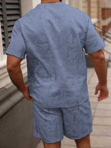 Ensemble décontracté d'été 2 pièces pour homme avec t-shirts à manches courtes et shorts imprimés, couleurs et logo personnalisés, tissu tricoté - Product Image 3