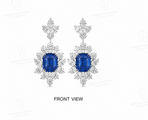 Pendientes de candelabro estilo real en oro blanco de 18 quilates con zafiros azules vivos y halos florales de copo de nieve con diamantes brillantes cultivados en laboratorio. - Product Image 2