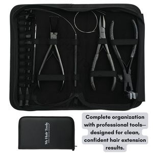 Kit d'outils pour extensions de cheveux noirs avec pinces à extensions de cheveux en acier inoxydable de 7 pouces, pinces à micro-perles, crochet à boucle, enfileur et pinces - Product Image 5