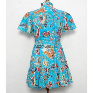 Robe Courte Bohème en Coton Pur Doux pour Femme, Col en V, Manches Courtes, Imprimé Palmiers Estampé à la Main, Style Minimaliste Décontracté pour le Bureau - Product Image 6