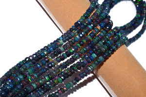 Cuentas Rondelle de ópalo etíope negro Natural, 3-4MM, Ópalo negro de fuego, fabricación de joyas, piedras preciosas sueltas - Product Image 2