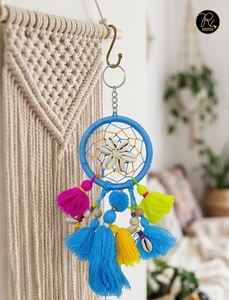 Llavero de estilo étnico con borla y diseño floral colorido para bolso o accesorio de llaves - Product Image 4