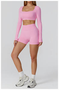 Ensembles de yoga taille haute rayés à manches longues pour le sport, contrôle du ventre, haute élasticité, séchage rapide, tenue de fitness et de course en gros - Product Image 6