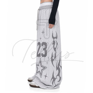 Custom Embroidery Canvas Cotton <b>Flared</b> <b>Jogger</b> Pants <b>Women</b> Autumn Breathable Windproof Elastic Waist Casual Full Length Baggy - Product Image 6