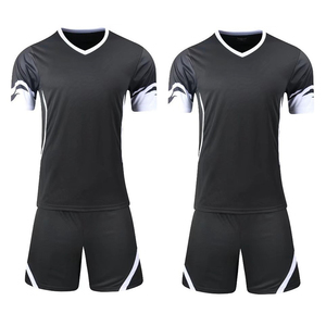 Ensemble de maillot de football unisexe en polyester à col en V noir, deux pièces, à manches courtes, anti-transpiration, pour l'entraînement - Product Image 1