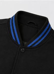Men's Varsity Jacket Black <b>Blue</b> Trim Stand Collar Front Logo Regular Fit Button Closure Casual Winter Windproof Polyester Shell - Product Image 3