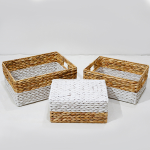 <b>Rectangular</b> Natural Water Hyacinth Storage <b>Baskets</b> with Handles Nordic Style Multi-Purpose Organizer for Home Neatening - Product Image 2