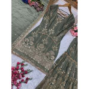 Designer Women's <b>Top</b> Bottom Dupatta Set for <b>Party</b> Wear - Product Image 4