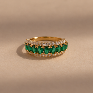 Bague Riva plaquée or à double rangée, émeraude et tourmaline rose, cadeau de luxe pour femme - Product Image 2