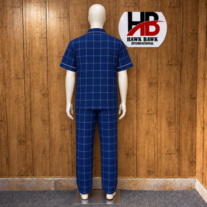 Herren-Pyjama-<span class=keywords><strong>Set</strong></span> mit kurzen Ärmeln, zweiteilig, mit Knopfleiste vorne und Taschen, lässige Nachtwäsche im Herbststil mit Seitentaschen - Product Image 2