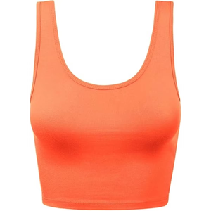 Sujetador deportivo sin costuras para mujer, espalda cruzada, color naranja liso, sin aros, de elastano y poliéster, top de entrenamiento para todas las estaciones - Product Image 5