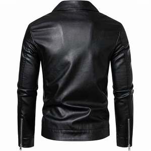 Fleece Lined <b>Men</b> Leather Jacket <b>Thermal</b> Winter Biker Coat Hooded Collar Long Sleeve Heavy Outerwear Embossed Breathable - Product Image 2