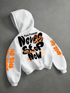 High Quality 380g Puff Print Blank Fleece Drop Shoulder Hoodies <b>Men</b> Cotton <b>Pullover</b> Wholesale Custom Letter Print Casual Autumn - Product Image 4