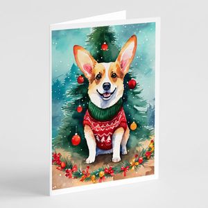 Corgi Christmas Whimsical A7 <b>Greeting</b> <b>Cards</b> Pack of 8 Blank <b>Note</b> <b>Cards</b> with Envelopes 5x7 Size - Product Image 1