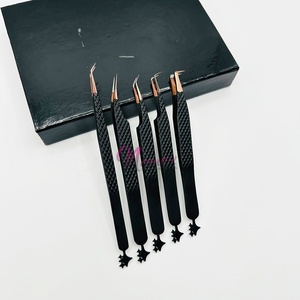 ชุดแหนบปลายขนตาไฟเบอร์สีดำและสีโรสโกลด์ชุดที่แข็งแกร่งแหนบขนตาที่มีประกายบนฐานของแหนบ - Product Image 1