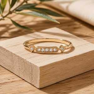 Premium Round Brilliant Lab Grown Diamond Pave Engagement Ring 10k 14k 18k Solid Gold Minimalist Band Ethical Promise Jewelry - Product Image 2