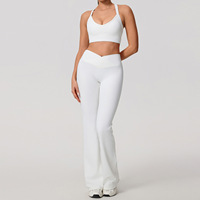 Ensemble de yoga respirant et à séchage rapide, grande taille, 2 pièces, en Spandex/Polyester haute élasticité, avec soutien-gorge de sport et pantalon évasé taille haute