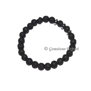 Bracelet en pierre de lave noire, breloque ronde, accessoire de mode en cristal - Product Image 1
