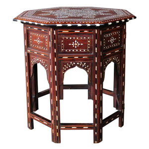 Mesa Auxiliar Octogonal de Madera con Incrustaciones de Nácar Marroquí Hecha a Mano, Mesa de Centro Decorativa con Incrustaciones de Hueso, Mesa Auxiliar de Madera Maciza - Product Image 4