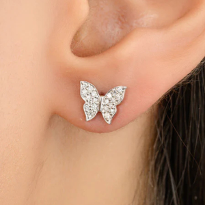 14K Gold Dainty Butterfly Stud <b>Earrings</b> with Turquoise <b>Opal</b> Pearl for Wedding - Product Image 1