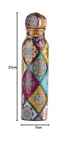 Botella de cobre con estampado Meena de aspecto artesanal. Botella de cobre para beber con diseño tradicional indio Meena. - Product Image 2