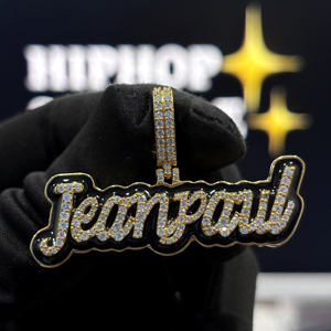 <b>Custom</b> Script <b>Name</b> Pendant 925 Silver VVS Moissanite Iced Black Enamel Hip Hop <b>Necklace</b> Yellow Gold Plated Unisex Party - Product Image 1